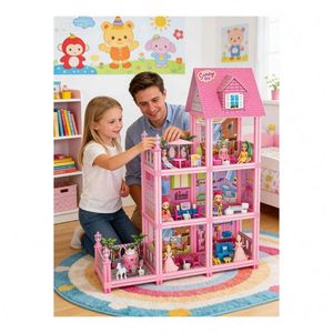 Maison de poupée Villa de jardin avec balcon fleuri et meubles, jouet de jeu d'imitation, cadeau pour filles, enfants et famille - Product Image 2