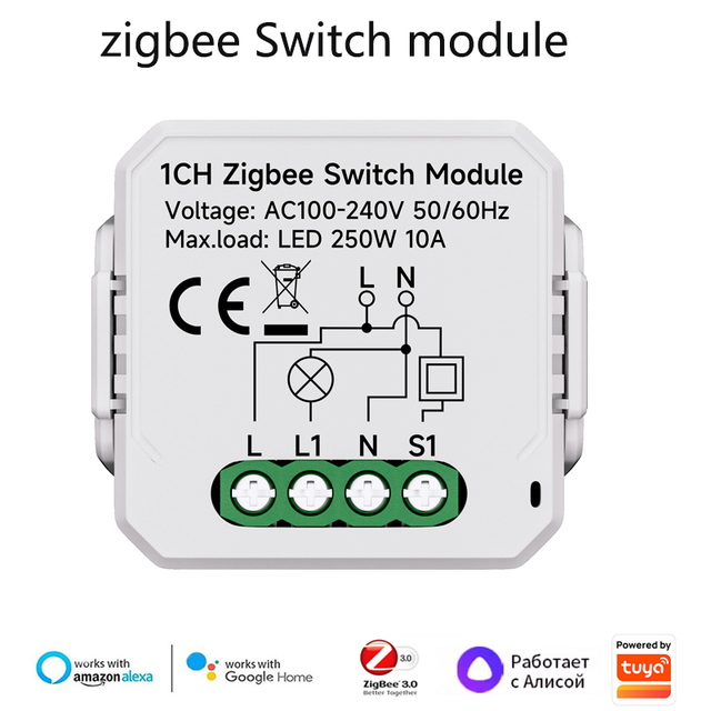 For Smart Zigbee 3.0 10A Switch Module 1/2/3/4 Gang Mini Breaker Smart Life Control Alexa Google Home Alice