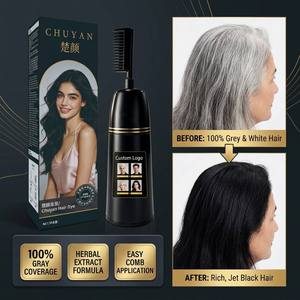 Tinte para el Cabello Negro Intenso OEM, Crema Herbal con Aplicador de Cepillo y Peine, Cobertura Instantánea - Product Image 4