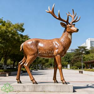 SENZHAO Life Size Fiberglass Deer Sculpture Wood Grain Finish Resin Elk <b>Statue</b> for Outdoor Park Plaza Commercial Landscape Decor - Product Image 3
