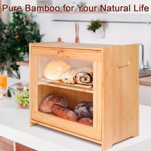 Kotak Roti Bambu Purbambo untuk Meja Dapur, Wadah Penyimpanan Roti 2 Lapis dengan Jendela Transparan dan Rak yang Dapat Dilepas - Product Image 2
