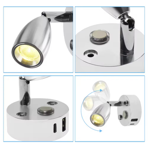 Spot LED mural en aluminium 2W, chambre à coucher, basse tension, gradation tactile, double interface USB, TYPE-C, charge rapide, moderne - Product Image 2