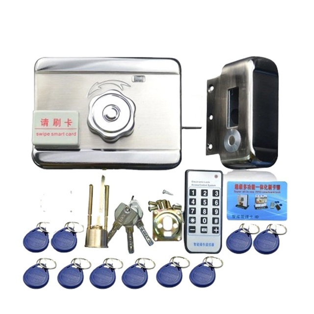 Electric Rim Lock With Remote Control Button and Card to Open the Door for Access Control System