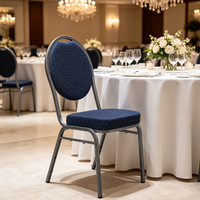 Chaises de banquet d'hôtel bleues à cadre métallique rond et coussin en tissu, prix de gros abordable, pour événements et fêtes