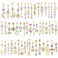 Piercing de nombril en acier inoxydable avec pendentif cœur, papillon, petit diable, fleur et zircon, bijou de piercing tendance