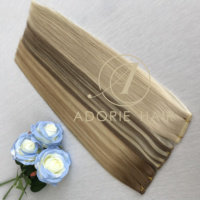 Pabrik Qingdao 100% rambut manusia Panjang Rusia ekstensi rambut pakan Genius ditarik ganda tidak terlihat