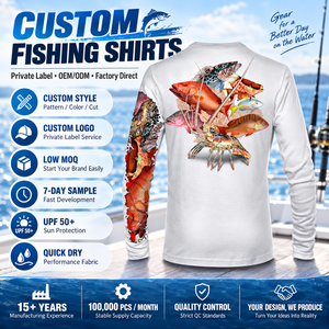 Camisa de Pesca de Manga Larga para Hombre, Personalizada con Logotipo, Protección UV UPF 50, Poliéster y Elastano, Sublimación, Secado Rápido, Impermeable - Product Image 1