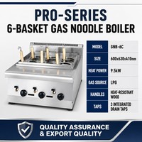 Cuiseur à nouilles professionnel au GPL à six paniers 9,5 kW, chaudière à nouilles à gaz de comptoir pour ramen, udon, pho, cuisine de restaurant asiatique