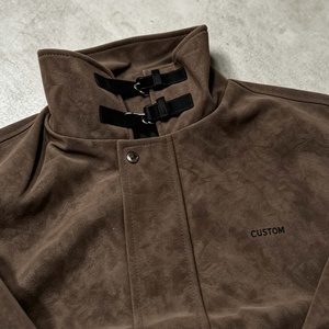 Custom <b>Men's</b> <b>Suede</b> Bomber <b>Jacket</b> Stand Collar Solid Color Autumn Casual Wear Oversized <b>Jackets</b> - Product Image 5