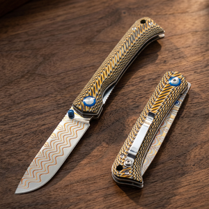 Premium THEWIZ <b>CRAFTS</b> Industrial Grade EDC Pocket Folding <b>Knife</b> 3.2in Copper Damascus Blade Drop Point 115g Durable G10 OEM - Product Image 3