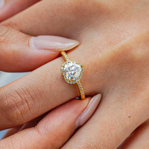 Anel de Noivado Clássico Pass Tester em Prata Esterlina 925 Banhado a Ouro com Certificado GRA, Moissanite de 1CT em Formato de Coração, Anel de Casamento Vintage - Product Image 4