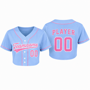 Women's Personalized Baseball <b>Crop</b> Jersey Custom Name Number Team Logo <b>Sequin</b> Embroidery Spandex/Polyester Summer Game Day <b>Top</b> - Product Image 1