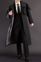 Manteau à revers pour hommes Costume décontracté Polyester extérieur avec doublure Manteaux longs Coupe-vent Ceinture à simple boutonnage Manteau pour hommes Pardessus