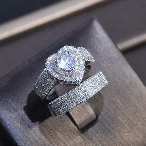 Magnifique ensemble de bagues de mariage en zircon plaqué platine, ensemble de mariée princesse, bague de fiançailles, bijoux de promesse en cristal, cadeaux pour amoureux - Product Image 6