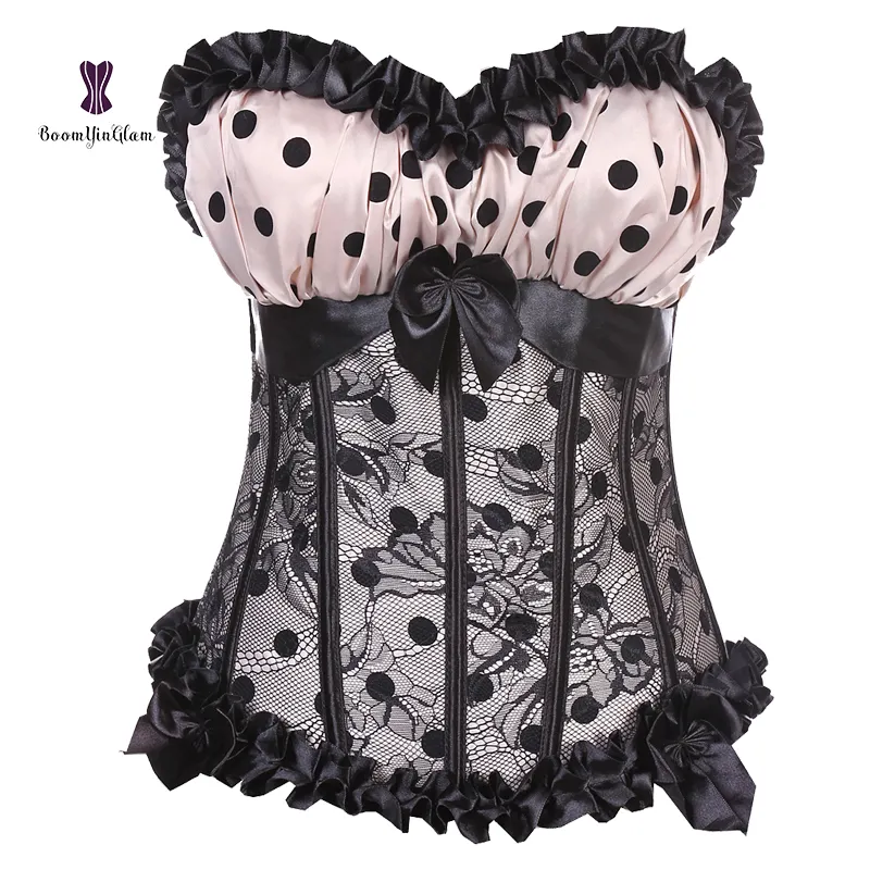 Factory Wholesale Price polka Corset dot Round Ruffle Cup Korset Lace Up Bustier Overbust Waist Slimming Shapewear Women Clothes