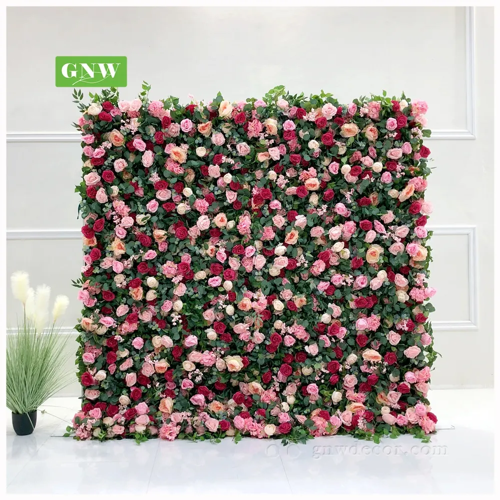 Wholesale Custom Red Silk Rose Hydrangea Flower Backdrop Wall Curtain Panel for Wedding Decoration Event Party