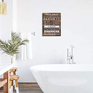 <span class=keywords><strong>Dipinti</strong></span> di arte della parete bagno di alta qualità su tela Wall art rustico divertente toilette regole stampe segni con cornice sfondo in legno bagno - Product Image 4