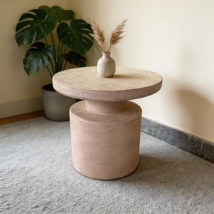 Antique Wooden Frame Concrete Coating <b>Round</b> Artificial Traveltine <b>Side</b> <b>Tables</b> - Product Image 5
