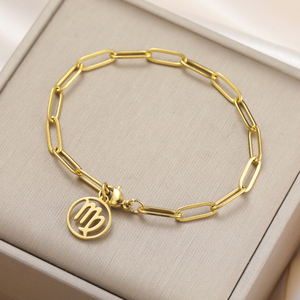 Pulsera de cadena <span class=keywords><strong>con</strong></span> clip de papel para mujer, constelación de acero inoxidable, Sagitario, Aries, cáncer, Leo, Virgo, regalo de joyería - Product Image 2