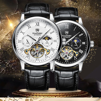 Montre-bracelet mécanique pour homme en acier inoxydable, phase de lune, étanche, ajourée, luxe, entièrement automatique