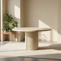 Table à manger ronde en marbre de travertin, style nordique, luxe, 6 places, en pierre frittée.