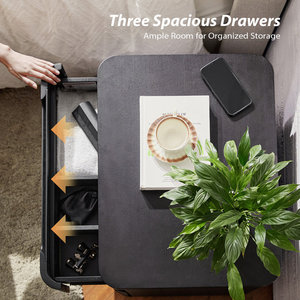 Factory Direct Modern Curved Design Large 3-<b>Drawer</b> Nightstand with Built-In Power Outlet and Hidden Storage Compartment - Product Image 4