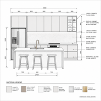 Armoires de cuisine en PET haute brillance pour les projets d'appartements australiens et les entrepreneurs en aménagement résidentiel