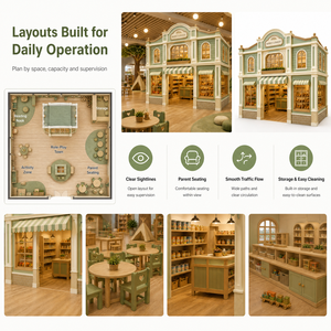 Village de jeu de rôle en bois modulaire à <span class=keywords><strong>deux</strong></span> étages, maison de marché avec auvent vert, devanture de magasin, testé par une tierce partie, projet FEC - Product Image 5