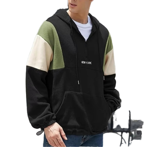 For ZAFUL Unisex High Quality Fluffy Polar Fleece Sweatshirt Embroidery Colorblock Half <b>Zip</b> <b>Hoodie</b> Loose Fit Hooded Wholesale - Product Image 4