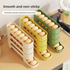 Caja organizadora de huevos para refrigerador de 4 niveles con dispensador automático y rodillos, estilo escalera - Product Image 3