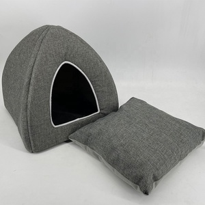 Cave Hunde bett und Katzen haus Klassisches Leinen mit atmungsaktivem Dach und Matte Kleine Hunde betten und Katzen kuppel haus - Product Image 4