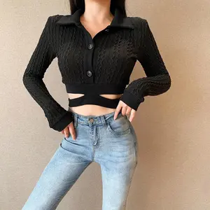 Trendy Woman Sexy Long Sleeve Custom Knitting Crop Sweater Tops Casual Fall Winter Women Sweaters 2020