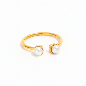 Hochwertige 18K PVD vergoldete 2 Frischwasserperlen offener Ring Edelstahl damen tarnfreier modischer Schmuck - Product Image 1