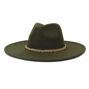 หมวกเฟโดราหนังกลับหลากสี <span class=keywords><strong>SU24</strong></span> ปีกกว้างแบน ตกแต่งด้วยโซ่โลหะสีกากี สำหรับงานปาร์ตี้และการเดินทาง - Product Image 5