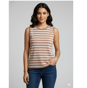 Camiseta sin mangas a rayas vintage para mujer, suave, transpirable, informal, de verano, para gimnasio, yoga, uso diario, cómoda para el hogar - Product Image 1