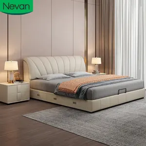 Muebles para dormir en casa para adultos, diseño moderno y elegante, dormitorio doble de madera, populares camas con funda con caja de almacenamiento