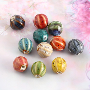 Groothandel 12Mm Watermeloen En Pompoenvormige Keramische Kralen Fancy Glazuur Porselein Losse Klei Kralen Armband Hanger - Product Image 5