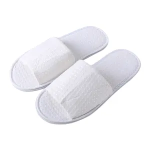 White Hotel Disposable Slippers Open Toe Indoor Soft Slippers Wholesale Waffle Slippers