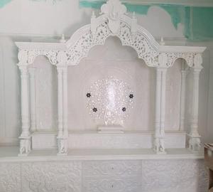 Premium Pure White Floral Carved Marble <b>Mandir</b> with Elegant Handcrafted Detailing and Traditional Temple Design - Product Image 2