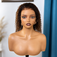 Perruque Bob Courte Bouclée P4/27 Brun Blond Miel avec Mèches, Cheveux Humains, Lace Frontale, Couleur Piano, Ondulée, Vente en Gros pour Femmes