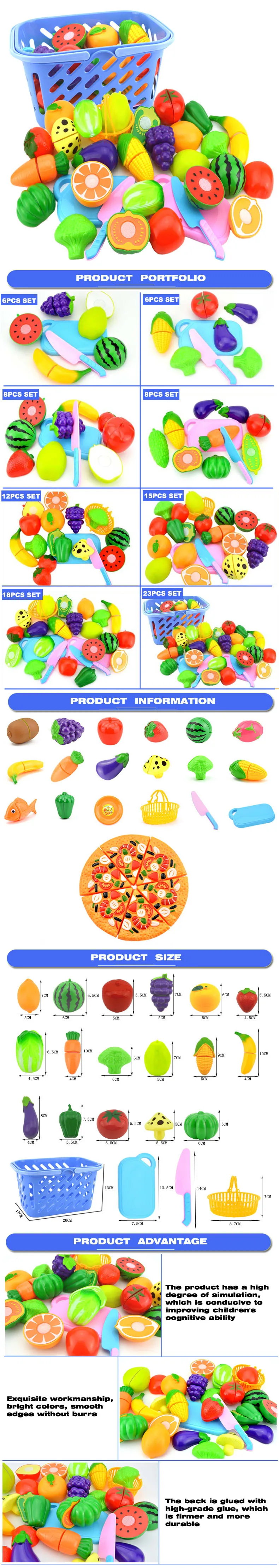 Wholesale Manufacture Custom Safety Children Kitchen Fruit Refrigerator Sets Toys Cutting Fruit And Vegetable Toy Pretend Play