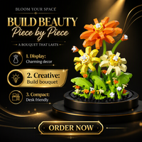 Ensemble de blocs de construction floraux 285 pièces en plastique ABS, modèle de bouquet DIY avec couvercle anti-poussière, décoration de bureau, cadeau