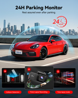 Caméra embarquée triple grand angle Redtiger Distributor A3, nouvelle conception, contrôle par application HD, vision nocturne, enregistreur de conduite intelligent sans carte SD