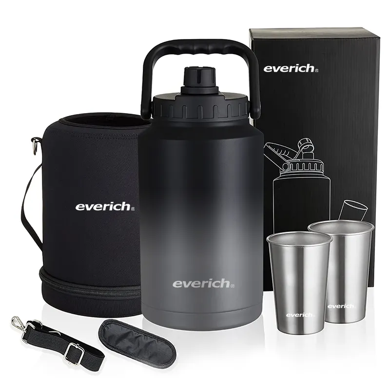Everich Double Wall stainless steel Beer Growler 1 Gallon 4 Litre Gradient Large Water Beer Bottle With Handle Lid For Outside