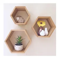 Caixa de sombra flutuante de madeira, prateleira hexagonal de pinha