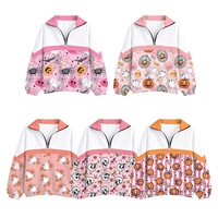 Sweat-shirt à col zippé pour filles, Halloween, personnalisé, imprimé intégral, citrouille, toile d'araignée, polyester doux, OEM, vente en gros