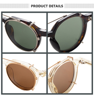 Lunettes de soleil unisexes à monture ronde en acétate, design de marque, pour femmes et hommes, avec verres rabattables