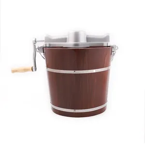 Manual Wooden Bucket with Hand Crank Portable No Electricity Home Outdoor Use Frozen Fruit Ice Cream Maker
