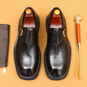 Chaussures habillées décontractées pour hommes en cuir véritable de haute qualité, style britannique, à bout large, avec semelle antidérapante et fonction de massage - Product Image 5