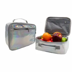 Personalizado Viagem Escola Holográfica PU Couro Kids Lunch Box Isolados Soft Bag Mini Cooler Bags